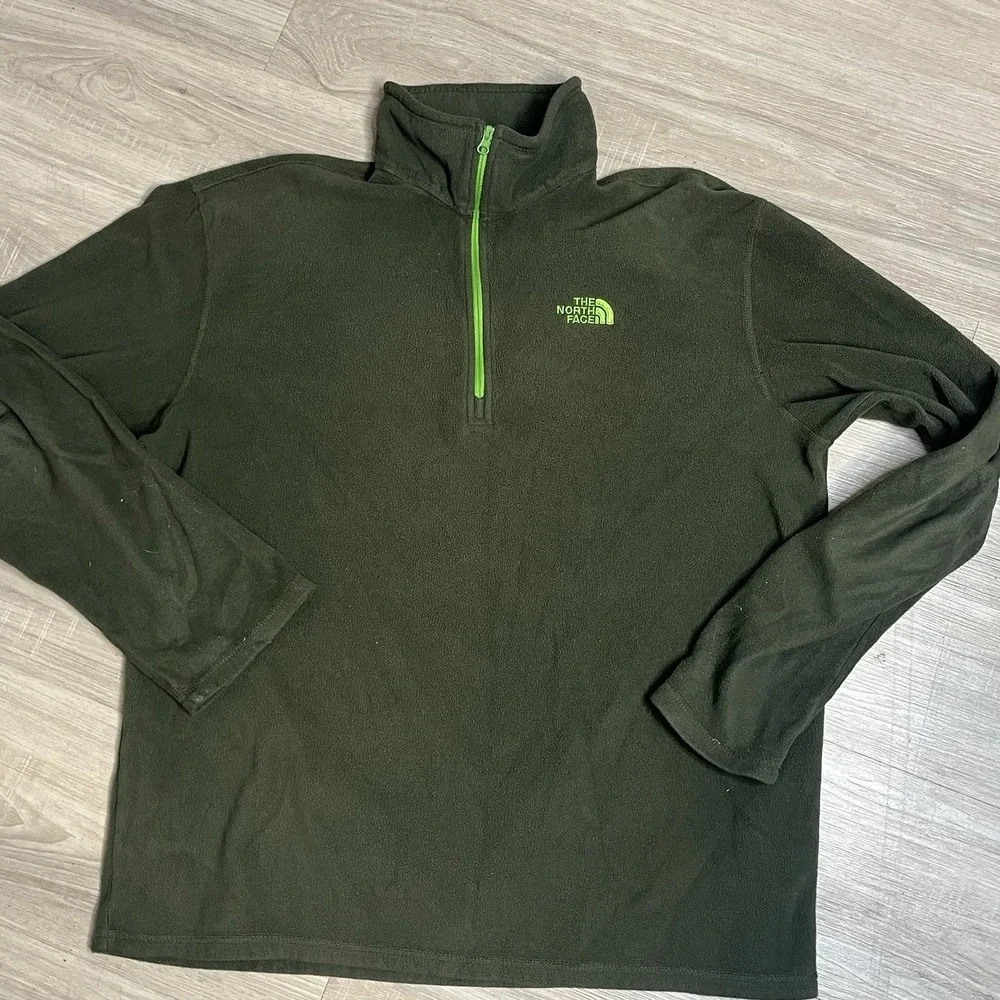 The North Face Pullover Mens Medium‎ Green 1/4 Zip Fleece Sweater Long Sleeve